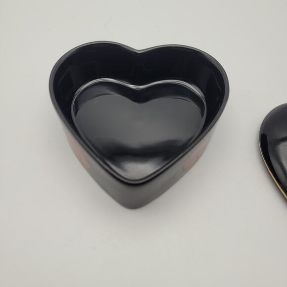 Heart Shaped Trinket Box Black Red Floral Dark Romantic Decor Fine China Japan - Picture 3 of 8